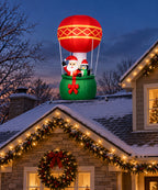 Inflable Navideño Globo Aerostático Rojo y Verde con Santa y Pingüino 2.40 m