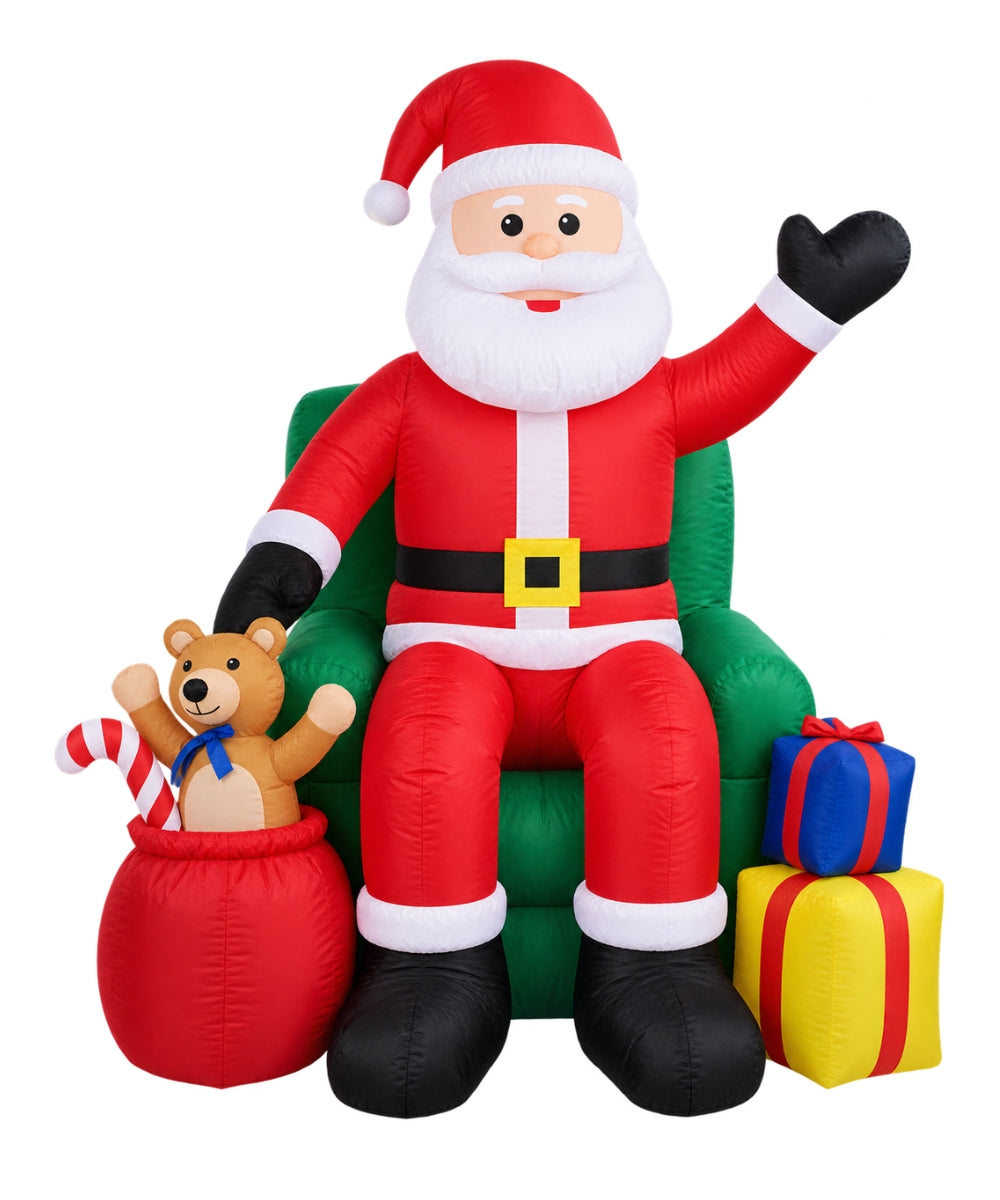 Inflable Navideño Rojo Santa Claus en Sillón con Regalos 2.40 m