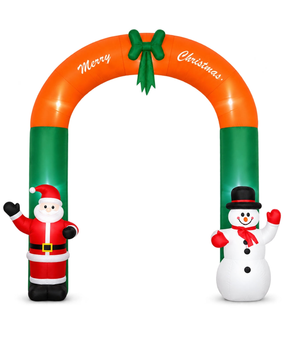 Inflable Navideño Arco Naranja y Verde con Santa y Muñeco de Nieve 2.40 m