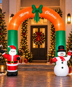 Inflable Navideño Arco Naranja y Verde con Santa y Muñeco de Nieve 2.40 m