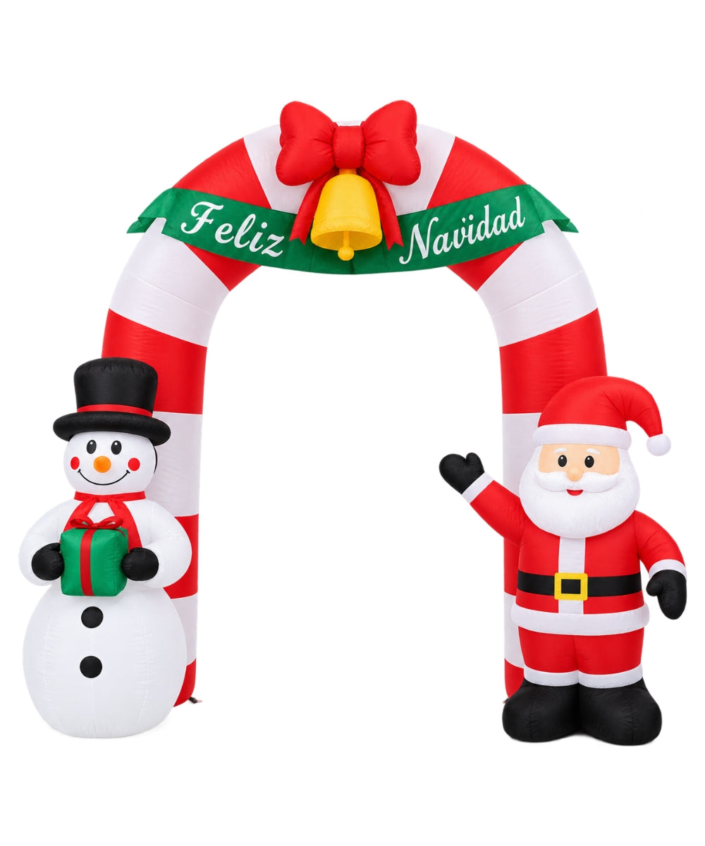 Inflable Navideño Arco Feliz Navidad con Santa y Muñeco de Nieve 2.30 m