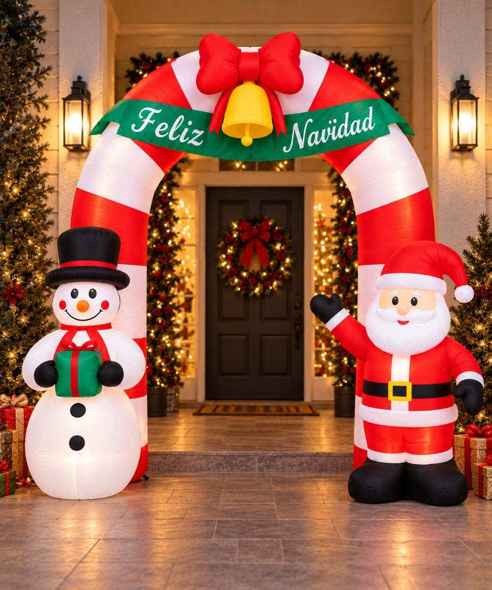 Inflable Navideño Arco Feliz Navidad con Santa y Muñeco de Nieve 2.30 m