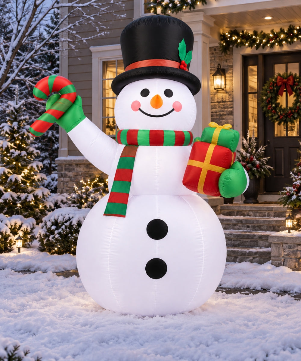 Inflable Navideño Muñeco de Nieve Blanco con Regalos 2.40 m