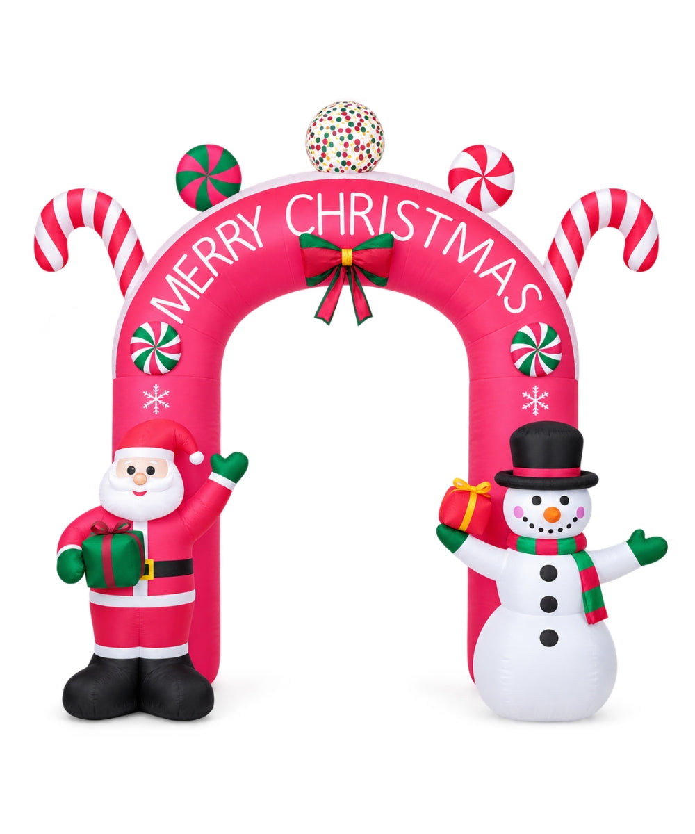 Inflable Navideño Arco Merry Christmas con Santa y Muñeco de Nieve 3 m