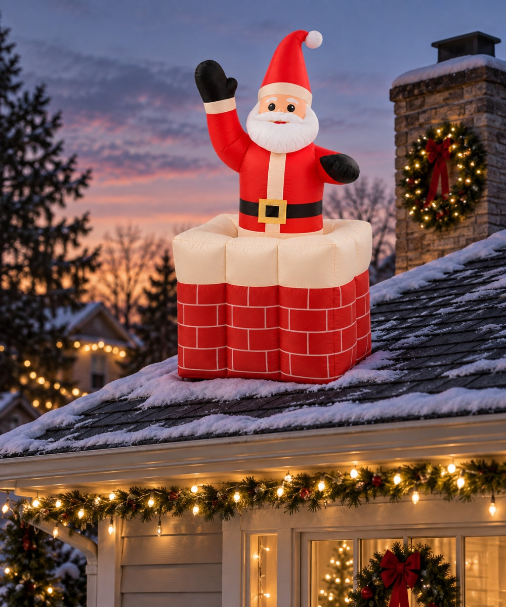 Inflable Navideño Santa Claus en Chimenea Rojo y Blanco 1.60 m
