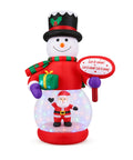 Inflable Navideño Muñeco de Nieve Rojo con Santa y Luces 2 Metros