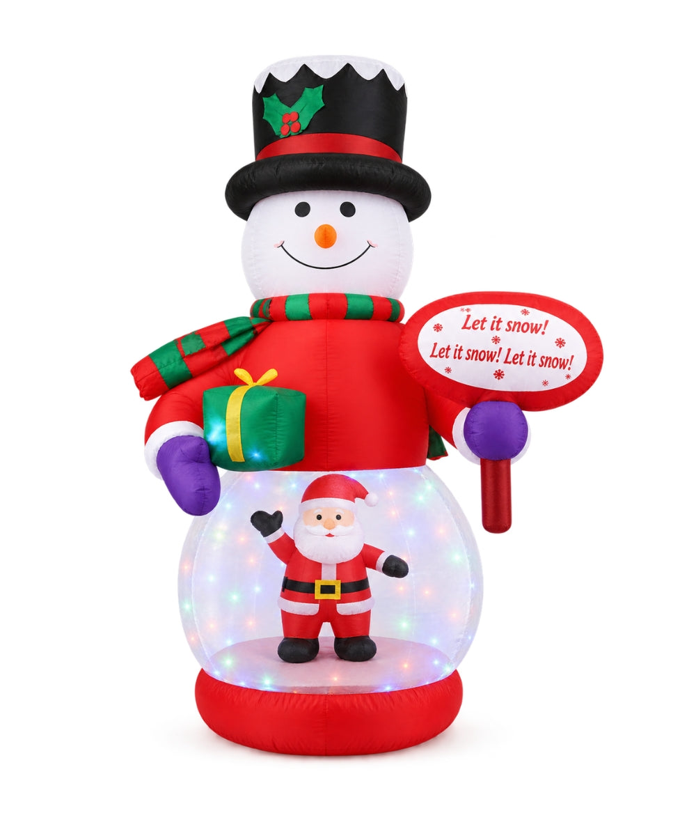 Inflable Navideño Muñeco de Nieve Rojo con Santa y Luces 2 Metros
