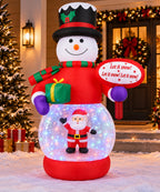 Inflable Navideño Muñeco de Nieve Rojo con Santa y Luces 2 Metros