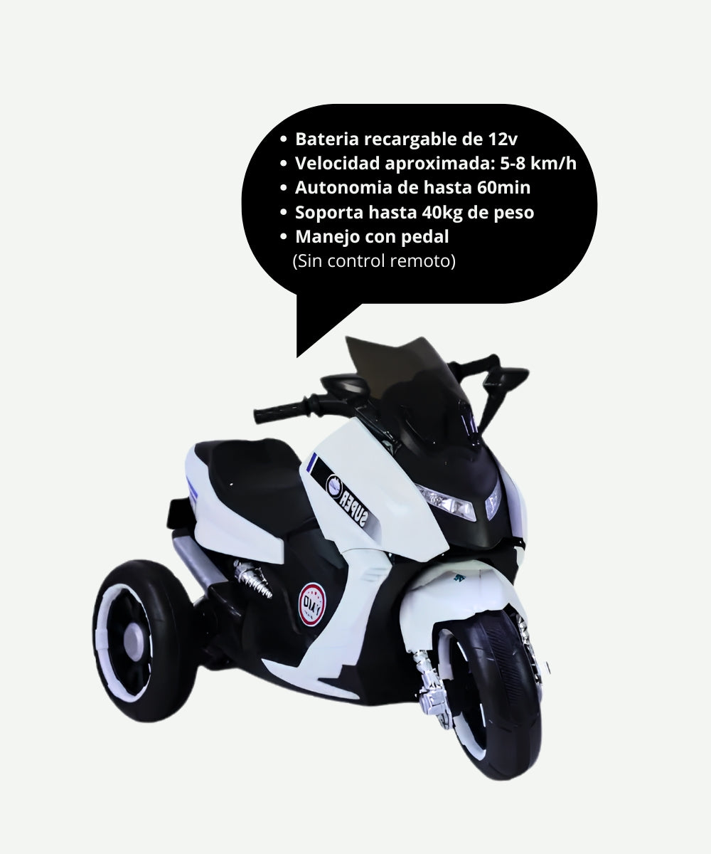 Moto Max Eléctrica Blanca Infantil Montable para Niños Vehículo de Paseo