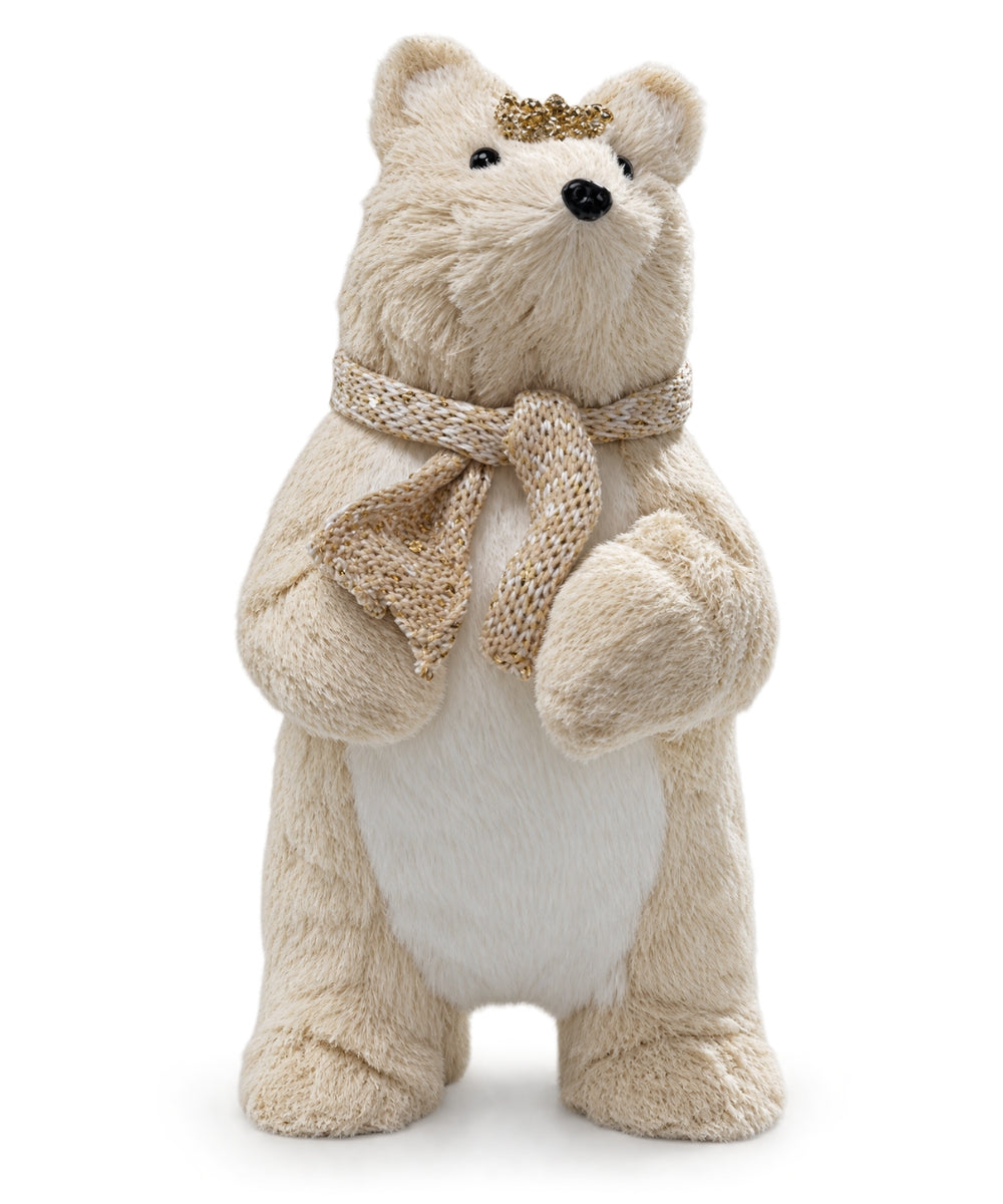 Oso Navideño Decorativo Beige con Bufanda y Corona 14 x 30 cm