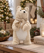 Oso Navideño Decorativo Beige con Bufanda y Corona 14 x 30 cm