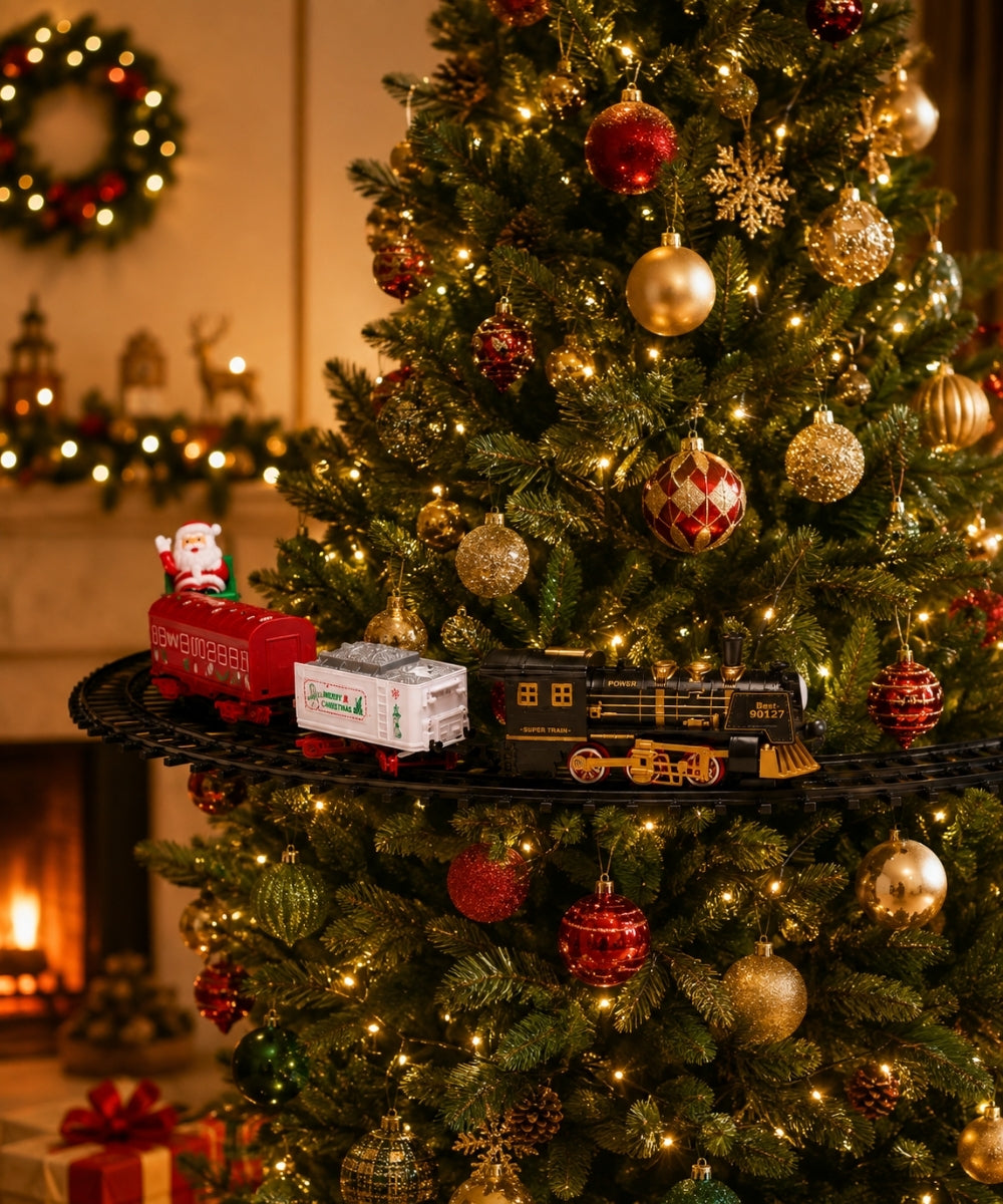 Tren Navideño Colgante para Árbol Negro, Rojo y Blanco 89 cm