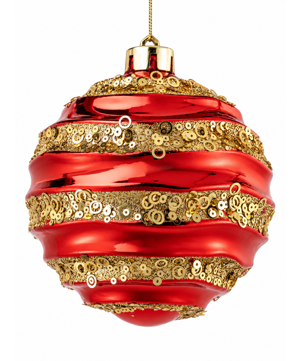 Set x6 Bolas Navideñas Rojas con Dorado de 12 cm