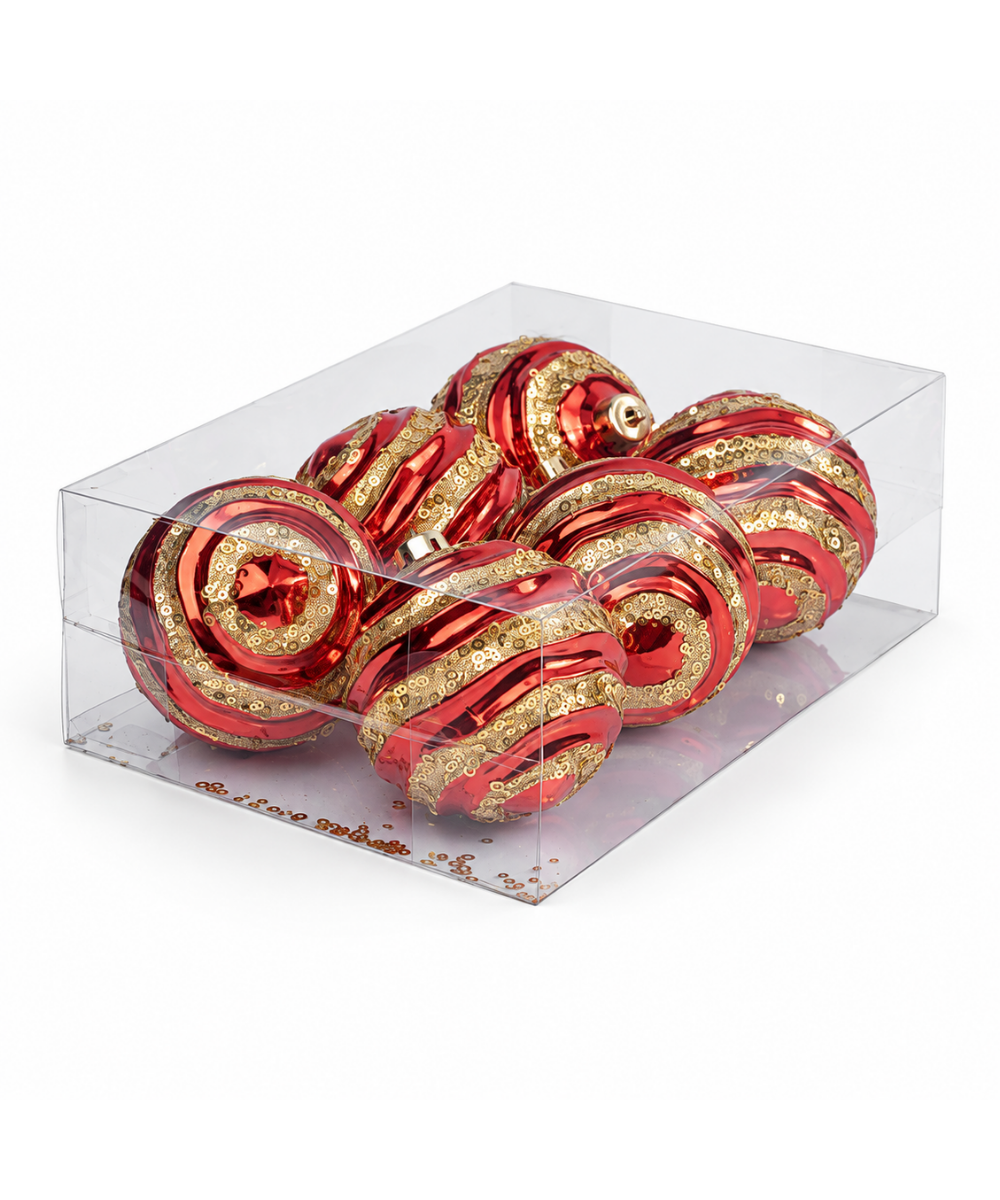 Set x6 Bolas Navideñas Rojas con Dorado de 12 cm
