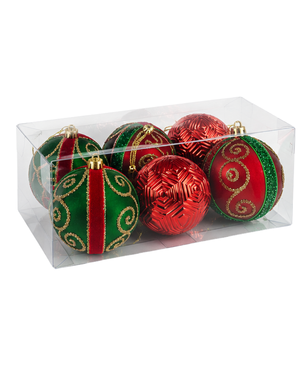 Bolas Navideñas Rojas y Verdes Set x6 8 cm
