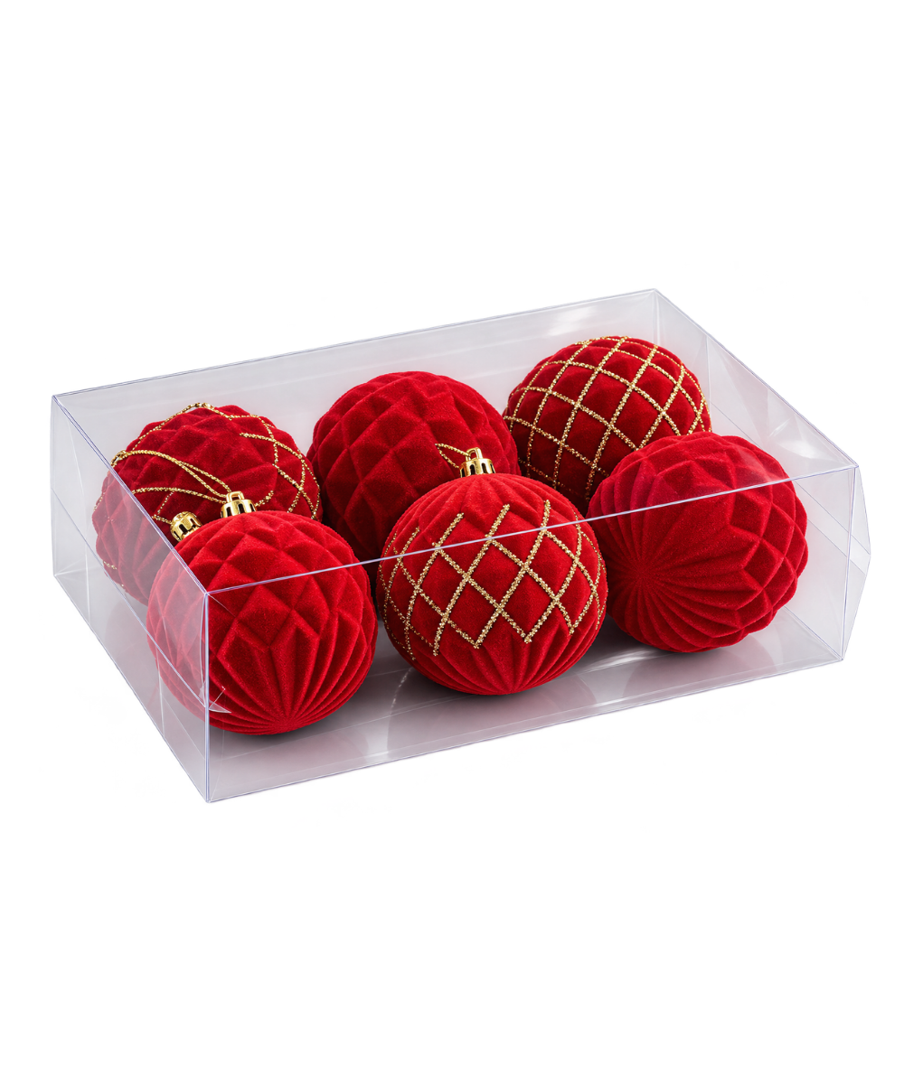 Bolas Navideñas Rojas Gamuzadas Set x6 10 cm