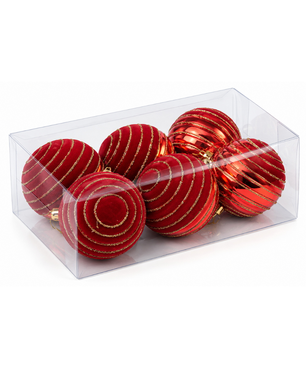Bolas Navideñas Rojas con Dorado Set x6 10 cm