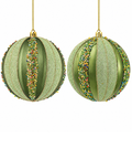 Bola Navideña Verde Set x2 de 12 cm con Escarcha y Lentejuelas
