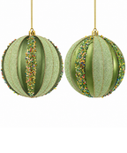 Bola Navideña Verde Set x2 de 12 cm con Escarcha y Lentejuelas