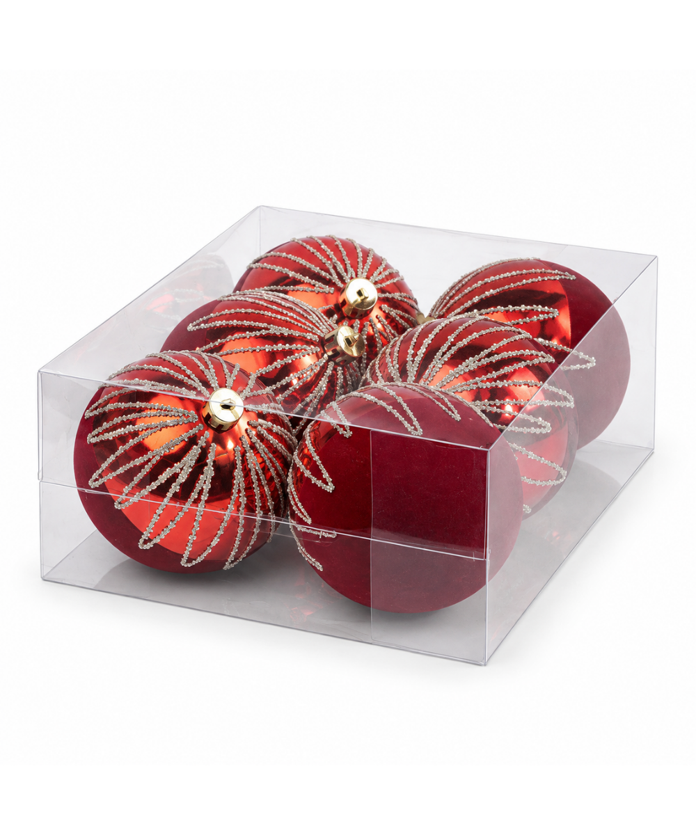 Bola Navideña Roja Set x6 de 15 cm Decorativa