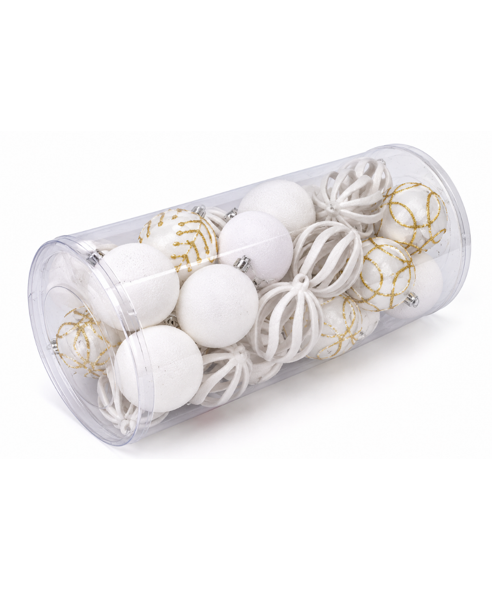 Bolas Navideñas Blancas y Doradas Set x30 10 cm