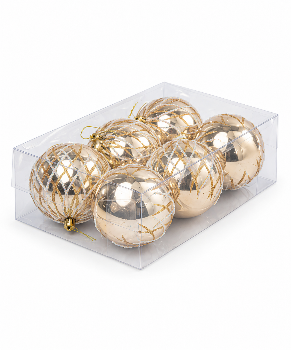 Bola Navideña Champagne Set x6 de 10 cm con Detalles Dorados
