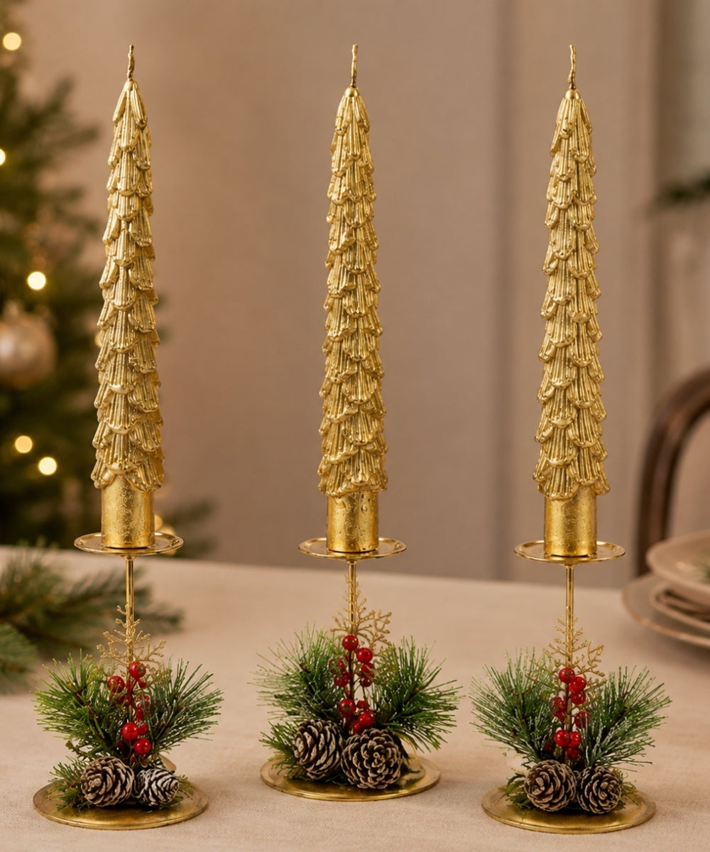 Set x3 Velas Navideñas Árbol Dorado