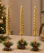 Set x3 Velas Navideñas Árbol Dorado