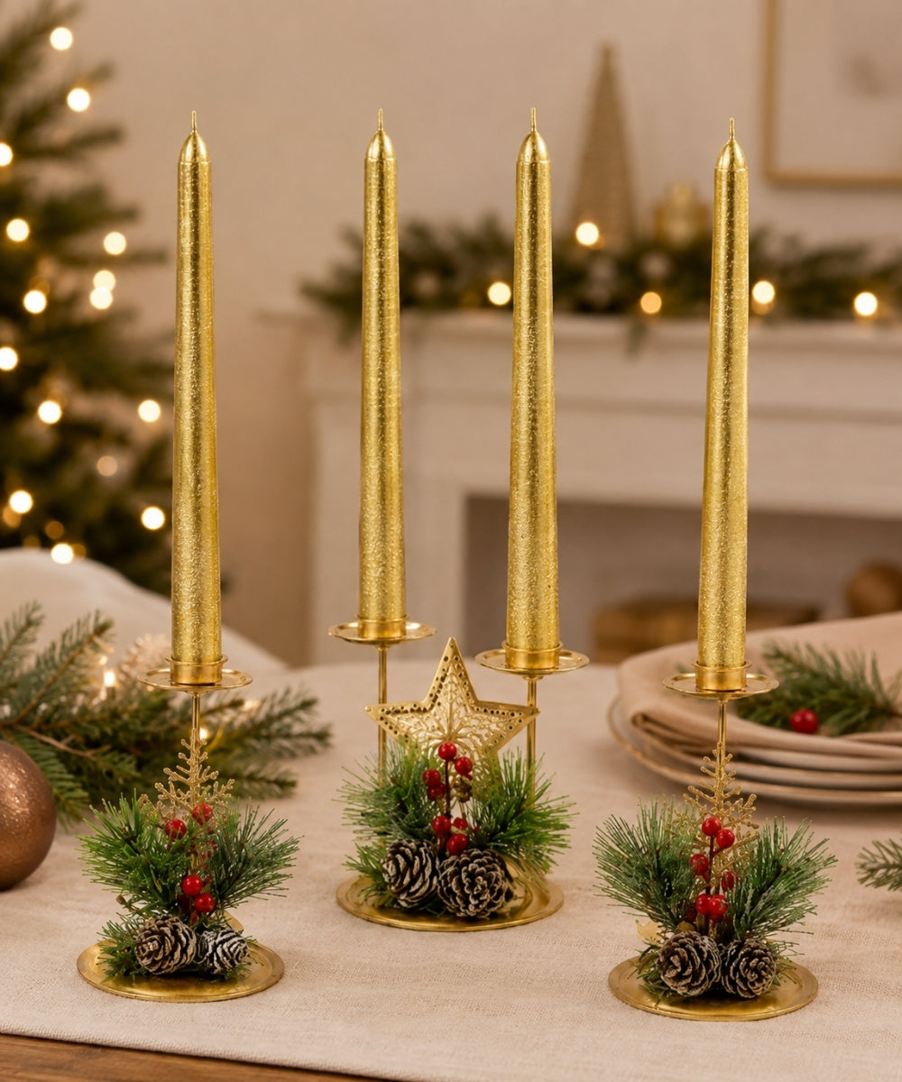 Set x4 Velas Navideñas Doradas Largas