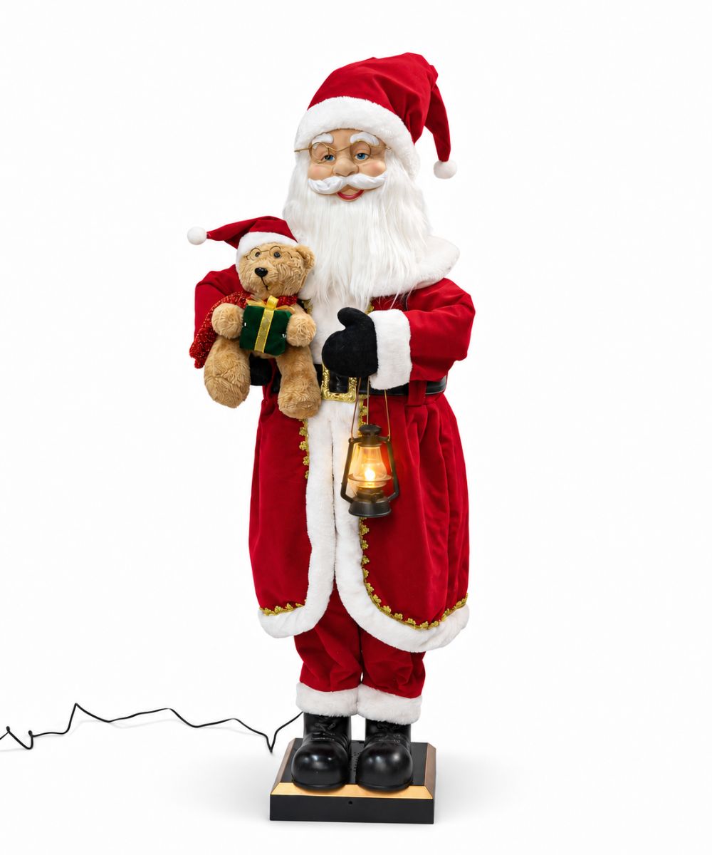 Papá Noel con Farol y Oso 110 cm
