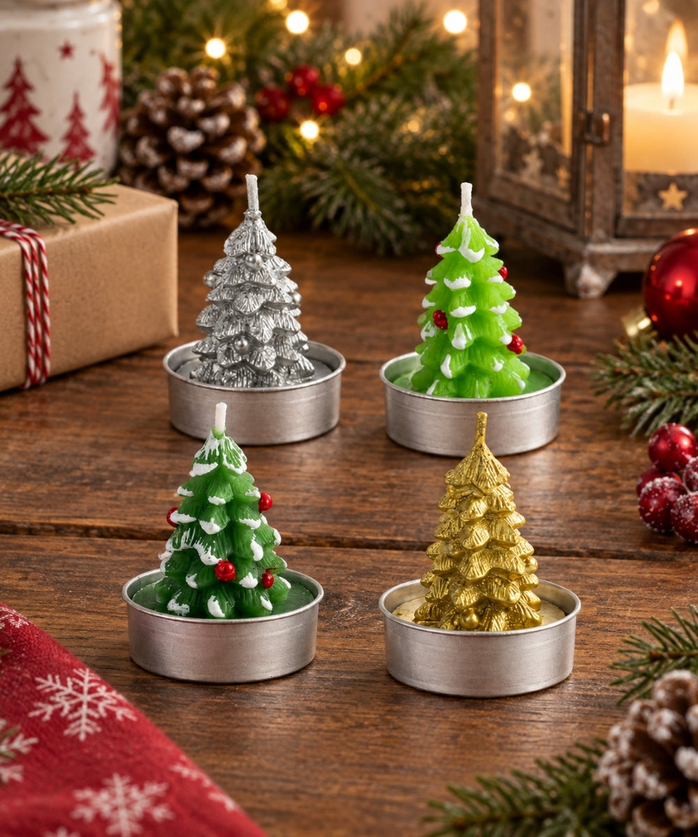 Set x4 Velas Navideñas Diseño Árbol 6 x 4 cm
