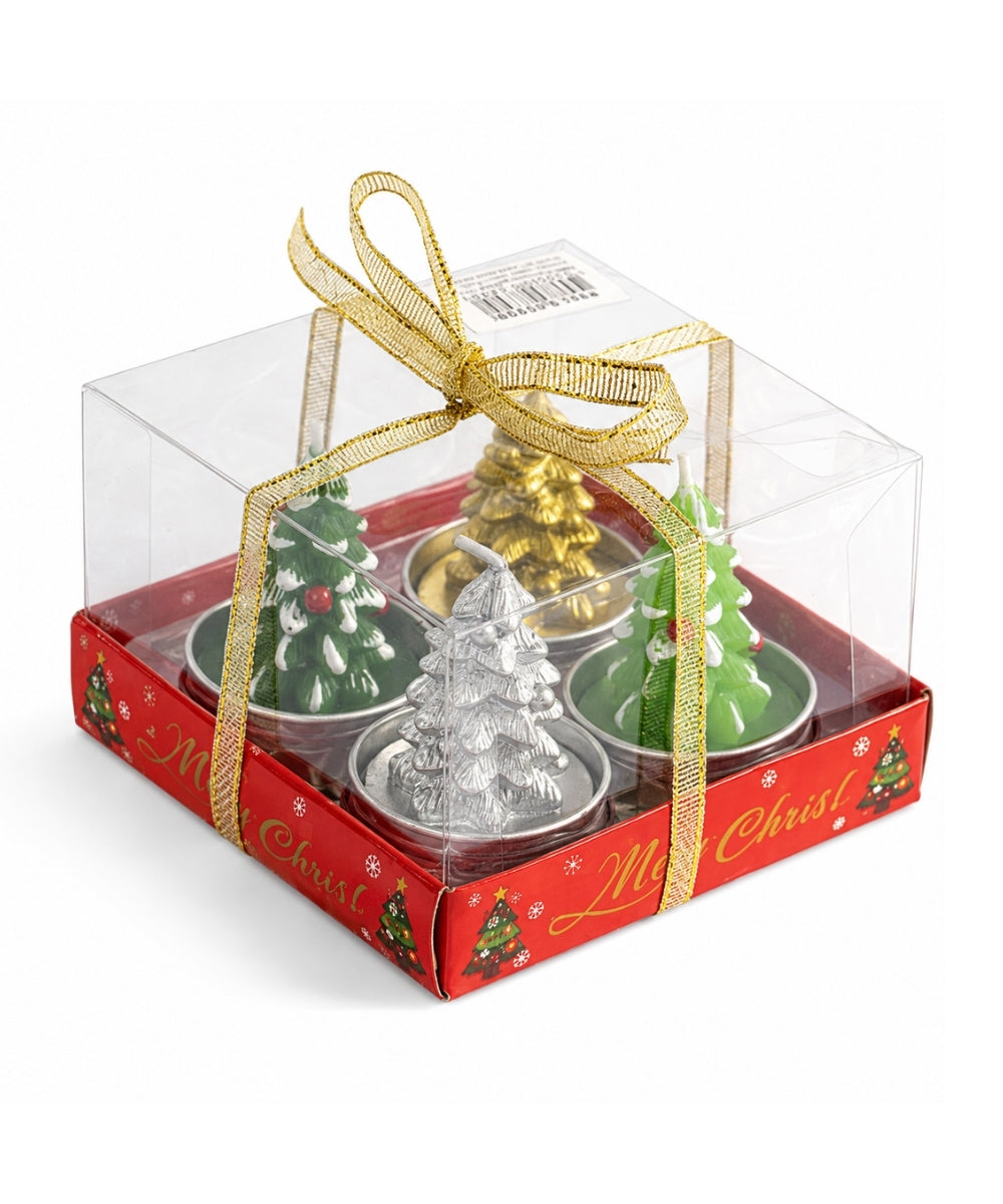 Set x4 Velas Navideñas Diseño Árbol 6 x 4 cm