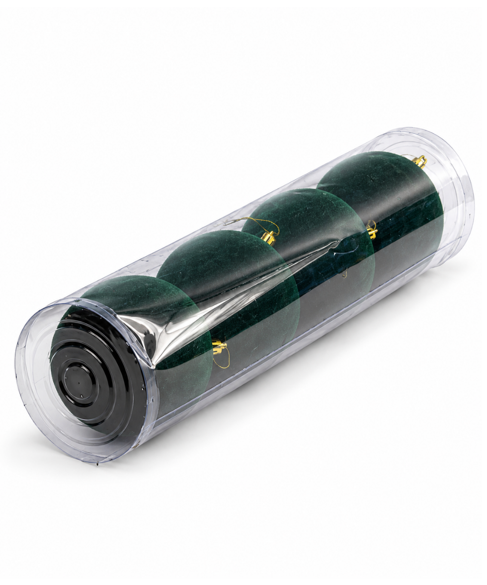 Bolas Navideñas Verdes Gamuzadas Set x4 12 cm