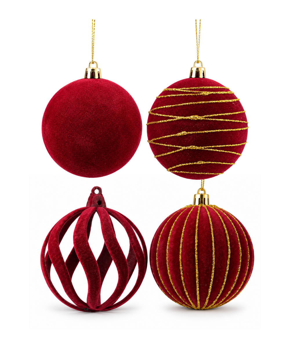 Bolas Navideñas Rojas Gamuzadas Set x30 8 cm