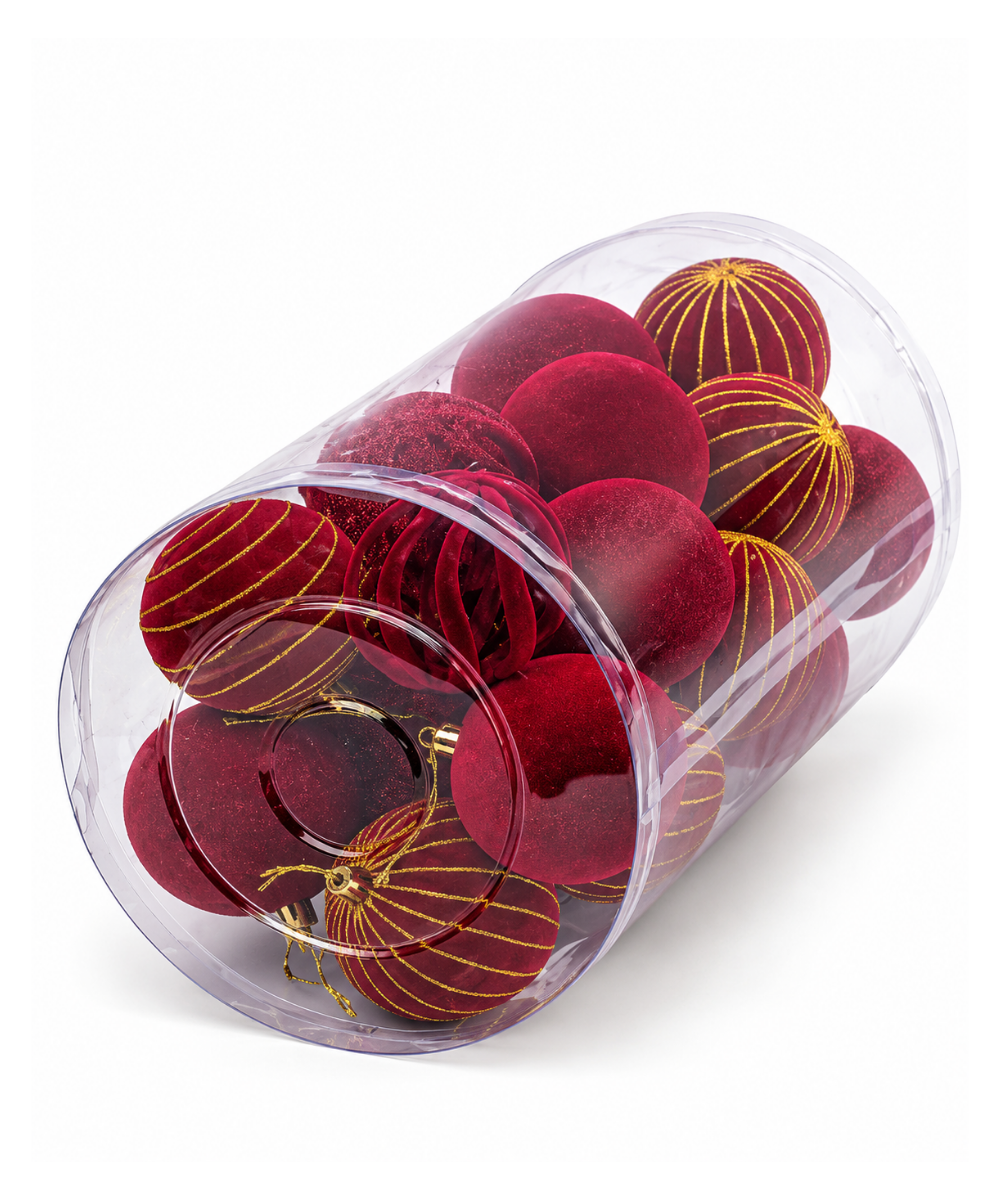 Bolas Navideñas Rojas Gamuzadas Set x30 8 cm
