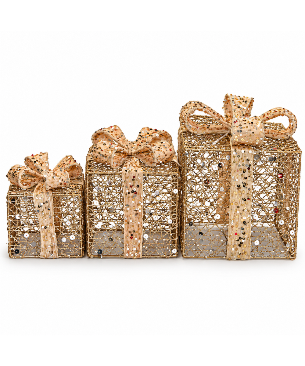 Regalos Navideños Dorados con Lentejuelas Set x3
