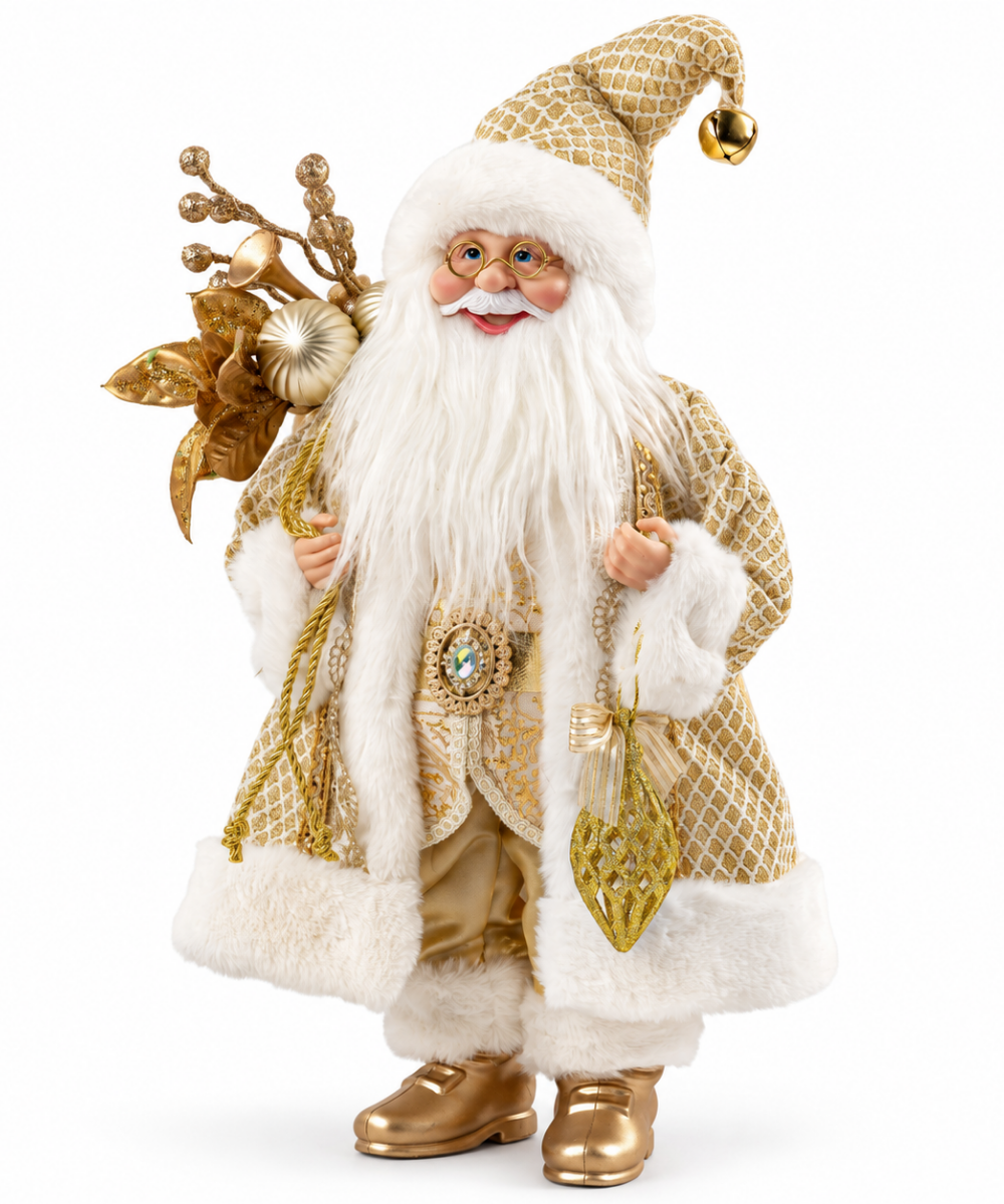 Papá Noel Musical Blanco y Dorado de 45 cm