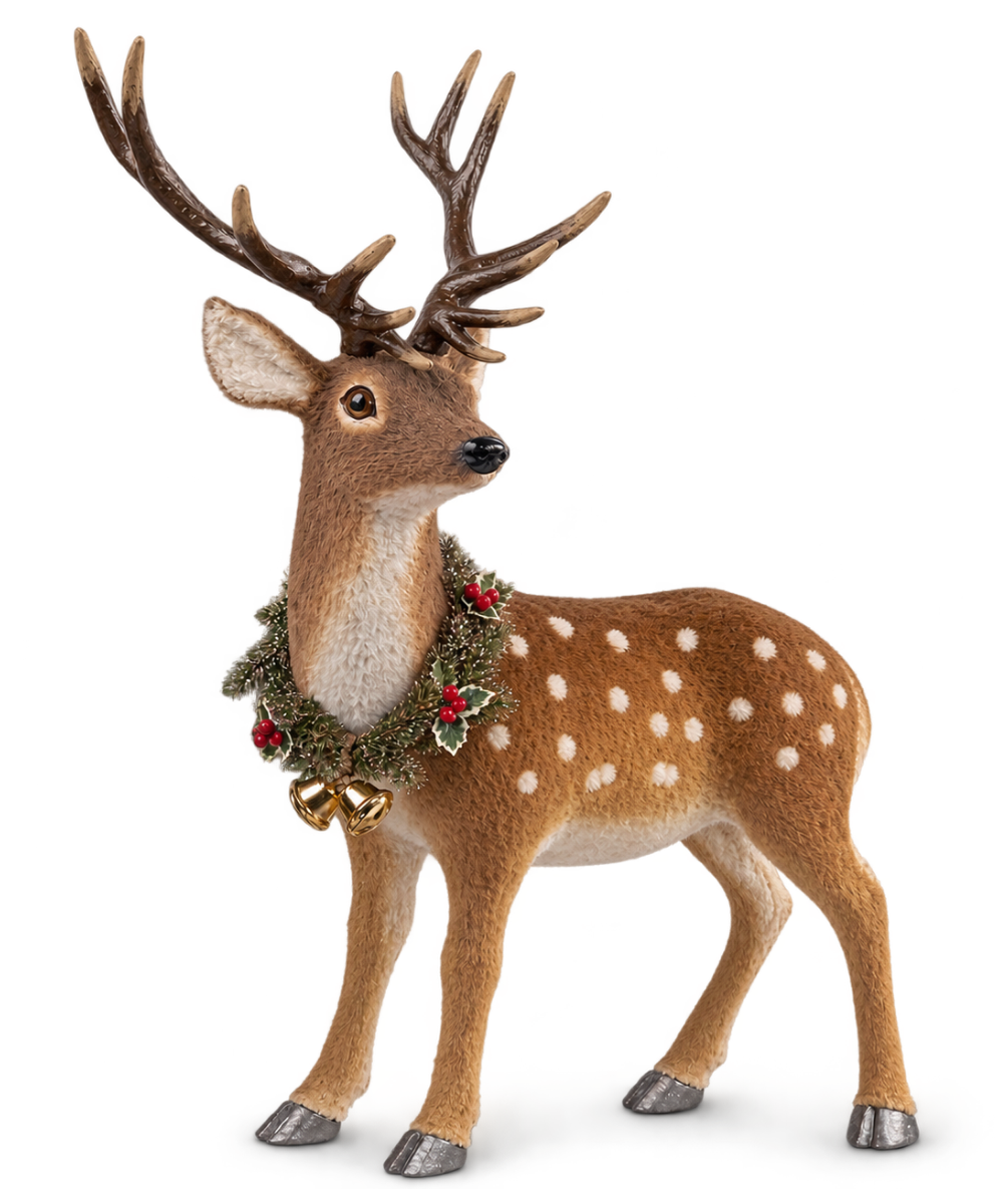 Reno Navideño Marrón con Follaje 70 x 50 cm