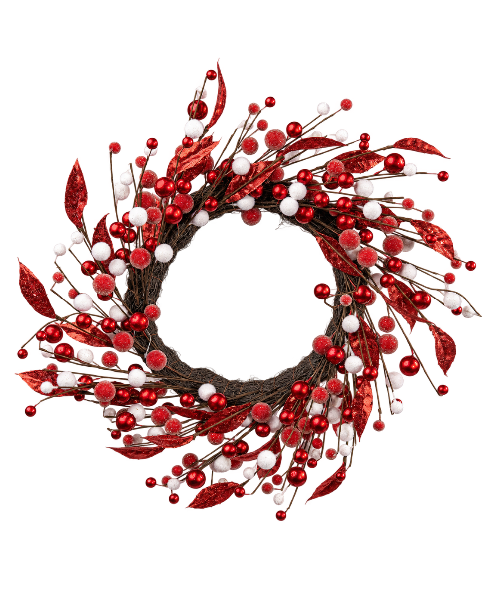 Corona Navideña Roja y Blanca 50 cm