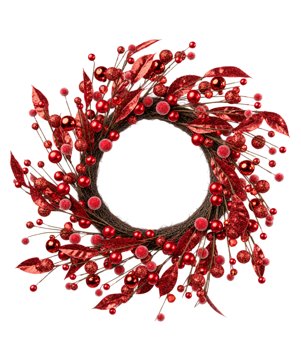 Corona Navideña Roja con Berries 50 cm