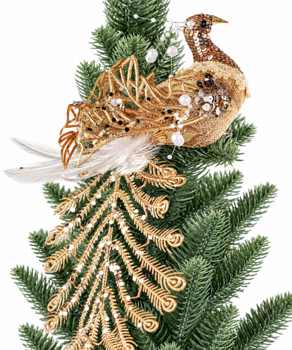 Pájaro Navideño Dorado con Cola Brillante 30 cm