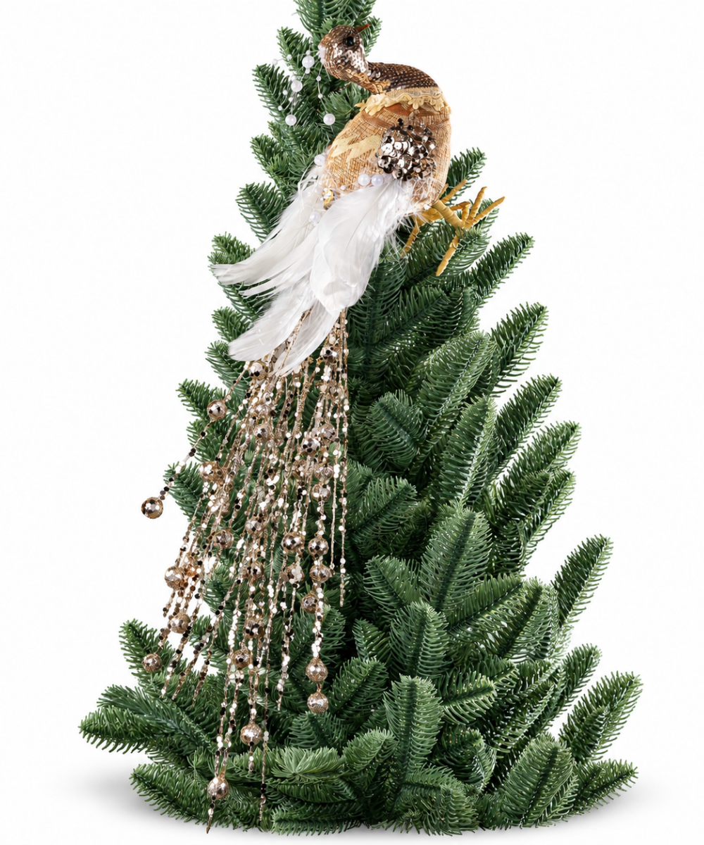 Pájaro Navideño Dorado con Cola de Cristales 50 cm