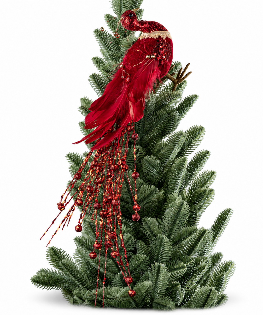 Pájaro Navideño Rojo con Cola Brillante 50 cm