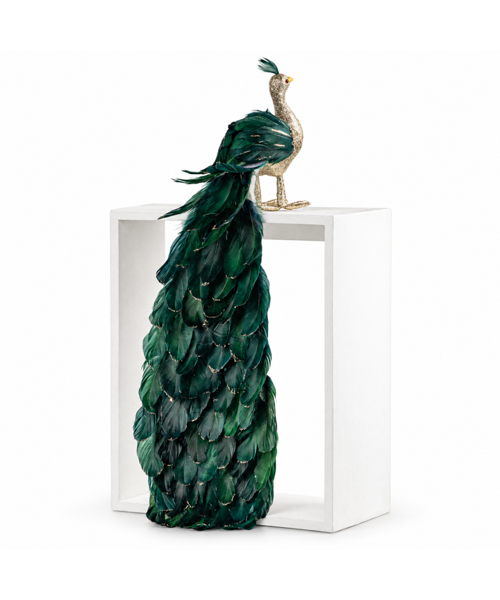 Pavo Navideño Verde con Plumas 76 cm