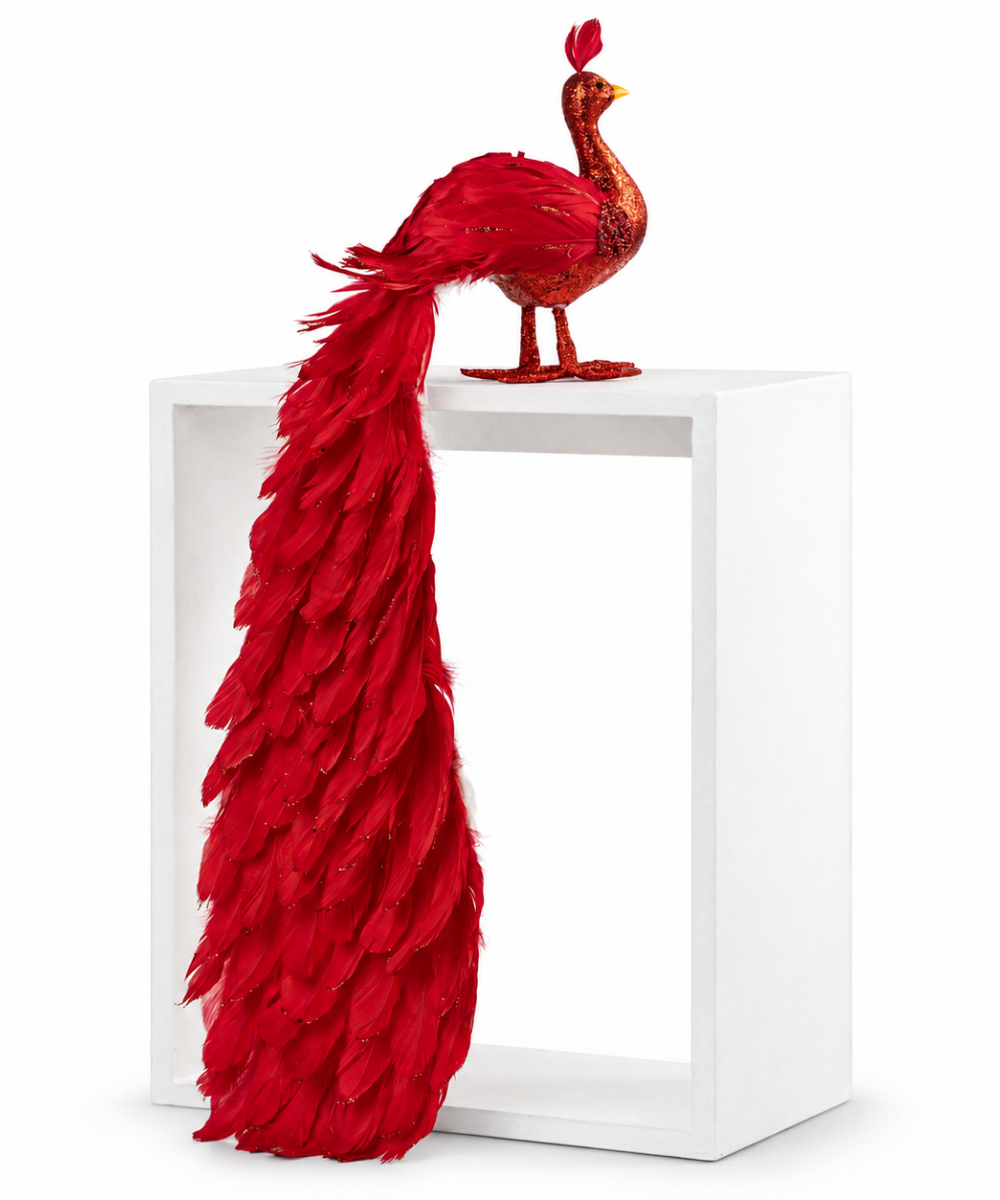 Pavo Navideño Rojo con Cola Larga 73 cm