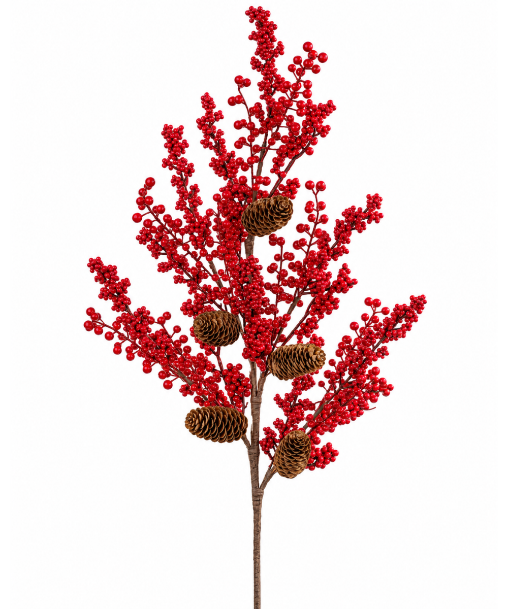 Follaje Rojo con Berries y Piñas 90 cm
