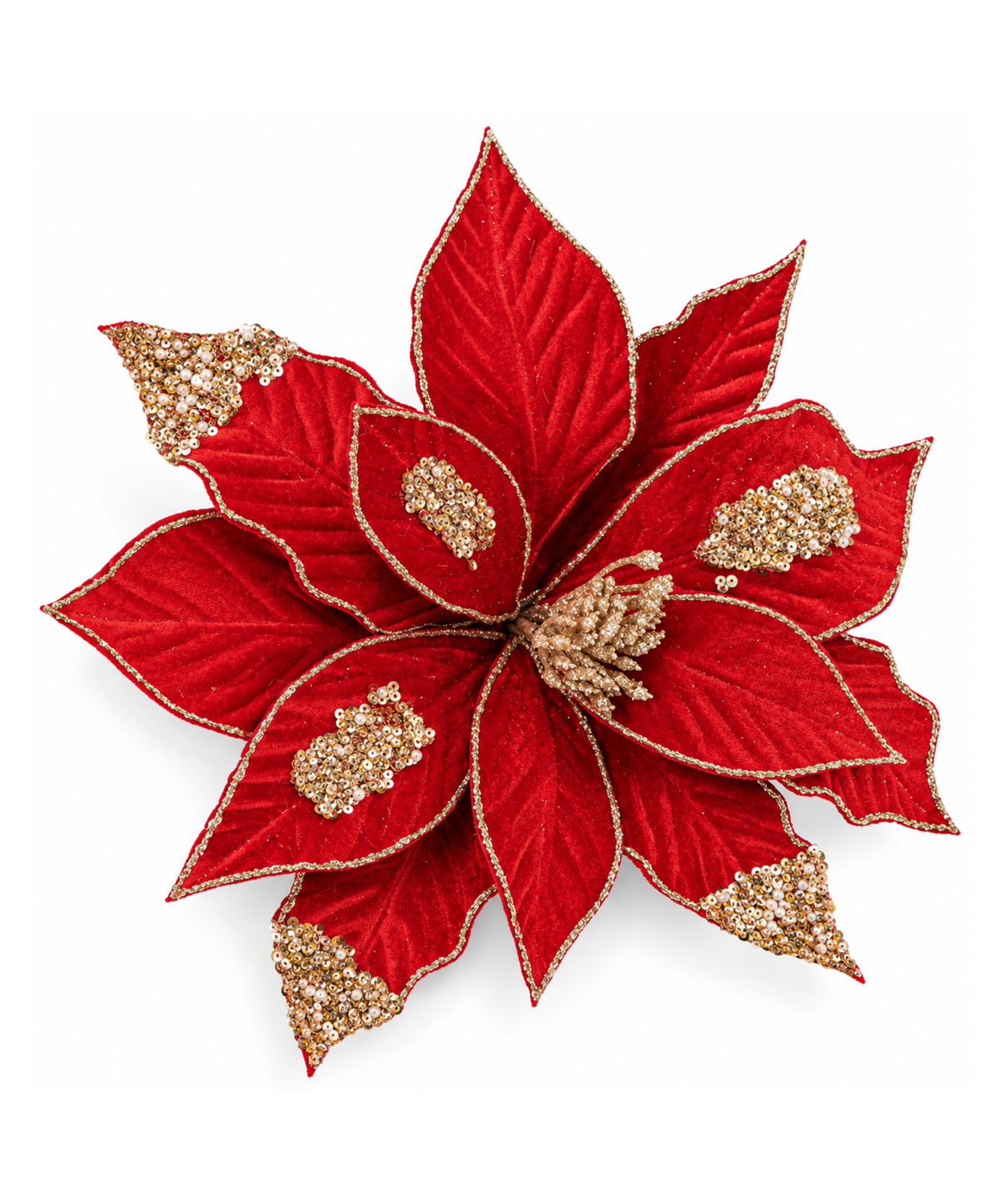 Flor Navideña Roja de Terciopelo con Dorado