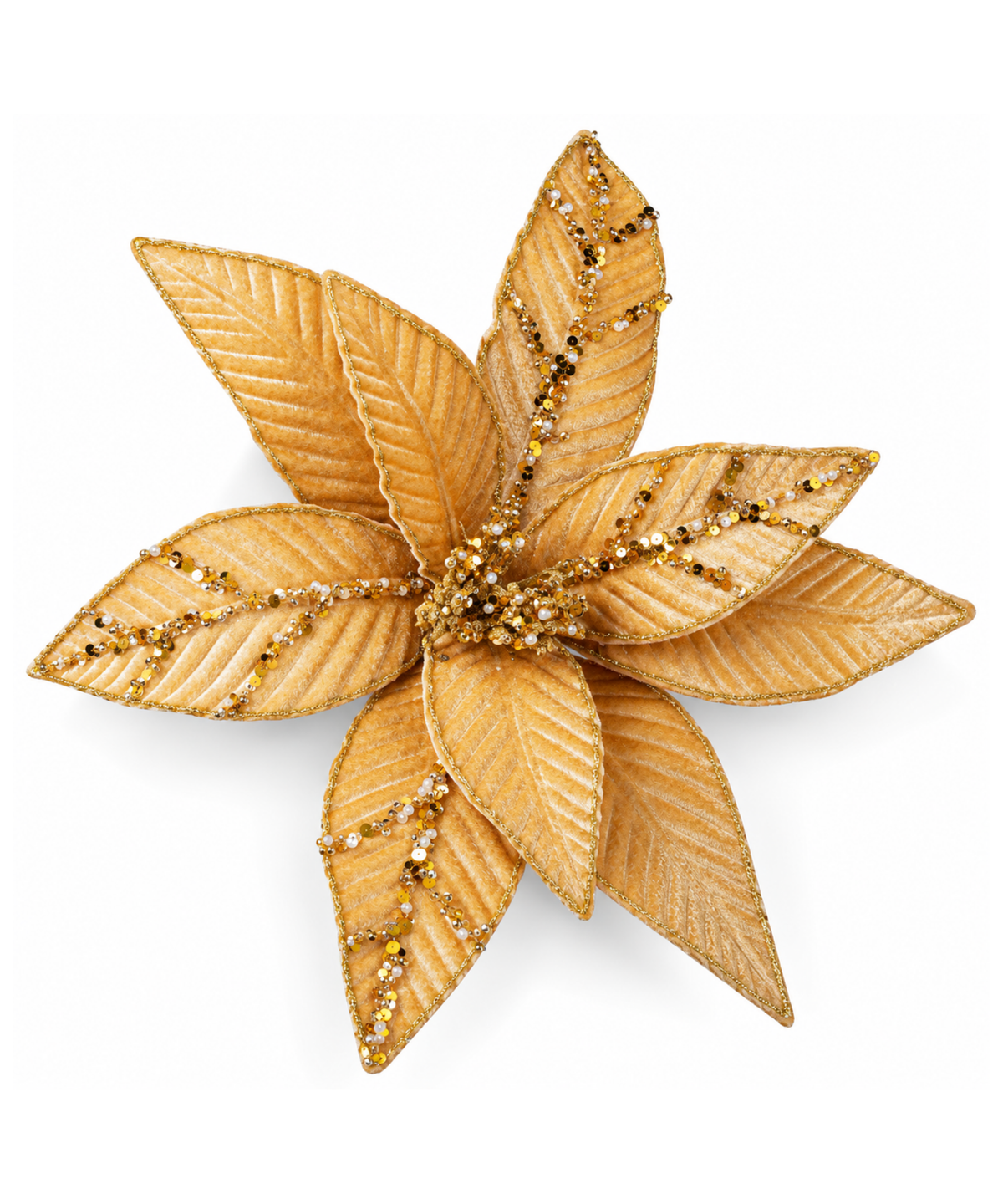 Flor Navideña Champagne con Lentejuelas Doradas