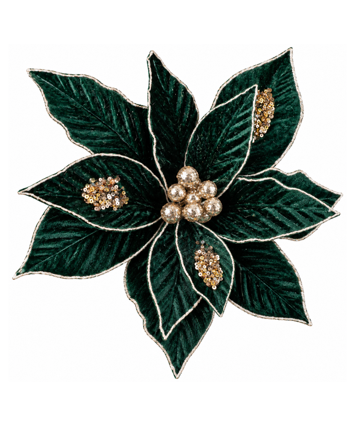Flor Navideña Verde de Terciopelo con Dorado