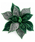 Flor Navideña Verde con Brillos Plateados
